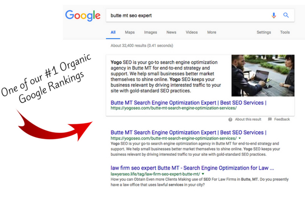 Yogo SEO #1 Organic Google Ranking #1 Butte SEO
